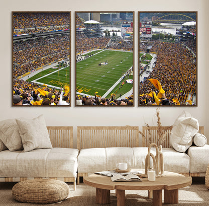 51419-MGV-FC-60X30-3P_Walnut-Heinz Field Wall Art Canvas Print, Framed Pittsburgh Stadium Field Art Picture Print, Heinz Stadium Field Perfect Sports Room
