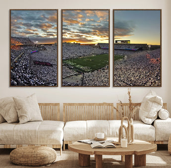 38807-MGV-FC-60X30-3P_Walnut-Beaver Stadium Wall Art Canvas Print, Framed Beaver Stadium Field Art Picture Print, Football Stadium Perfect Sport Room Decor