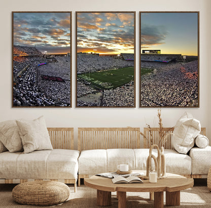 38807-MGV-FC-60X30-3P_Walnut-Beaver Stadium Wall Art Canvas Print, Framed Beaver Stadium Field Art Picture Print, Football Stadium Perfect Sport Room Decor