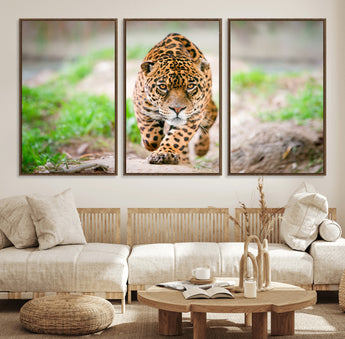 75066-MGV-CV-36X24-Leopard Wall Art Canvas Print, Framed Wild Animal Art Picture Print, Blue Eye Leopard Perfect Wild Minimal Decor Artwork