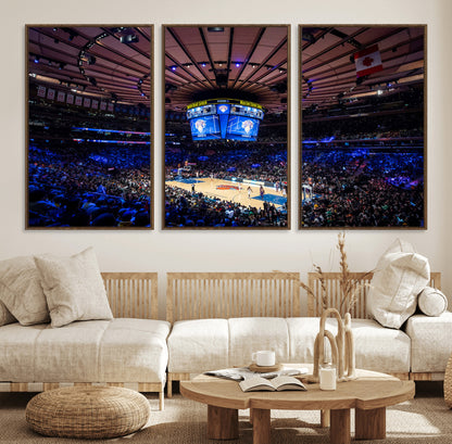 20491-MGV-FC-60X30-3P_Walnut-Madison Square Garden Wall Art Canvas Print, Framed New York Stadium Art Picture Print, MSG Stadium Perfect Sport Room Decor