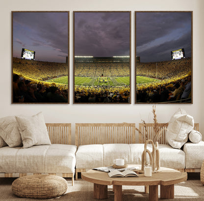 72404-MGV-FC-60X30-3P_Walnut-Michigan Wolverine Stadium Wall Art Canvas Print, Framed Michigan Stadium Art Picture Print, Football Stadium Perfect Sport Room