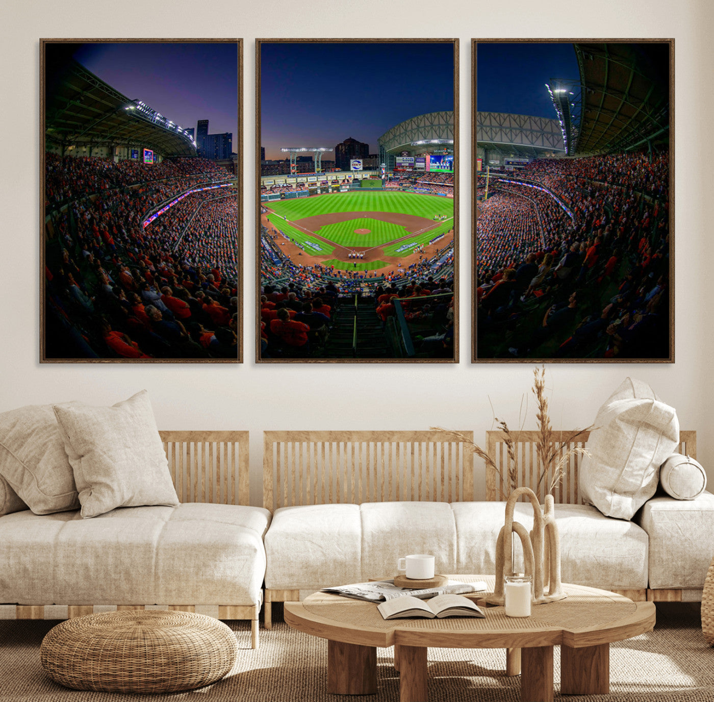 44322-MGV-FC-60X30-3P_Walnut-Minute Maid Park Wall Art Canvas Print, Framed Houston Astros Stadium Art Picture Print, Houston Astros Field Perfect Sports Room