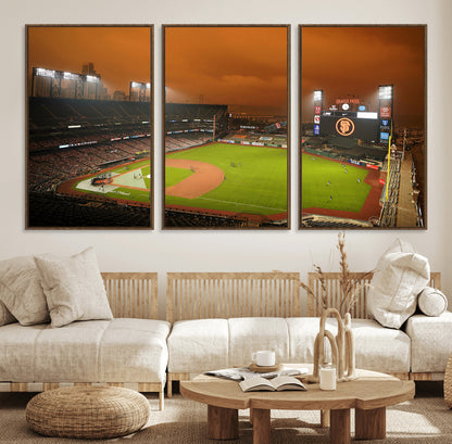 31315-MGV-CV-36X24-Oracle Park Stadium Wall Art Canvas Print, Framed California Stadium Art Picture Print, Oracle Park Field Perfect Sport Room Decor