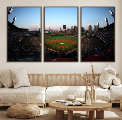 67670-MGV-FC-60X30-3P_Walnut-PNC Park Stadium Wall Art Canvas Print, Framed Pittsburgh Pirates Stadium Art Picture Print, PNC Park Field Perfect Sport Room