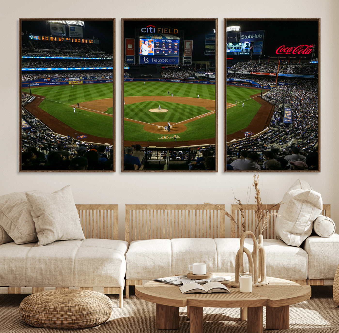 83979-MGV-FC-60X30-3P_Walnut-RingCentral Coliseum Wall Art Canvas Print, Framed Oakland A's Stadium Art Picture Print, RingCentral Coliseum Field Perfect Sport