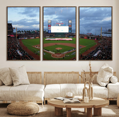 44631-MGV-CV-36X24-Oracle Park Stadium Wall Art Canvas Print, Framed San Francisco Giants Art Picture Print, Giants Stadium Field Perfect Sports Room