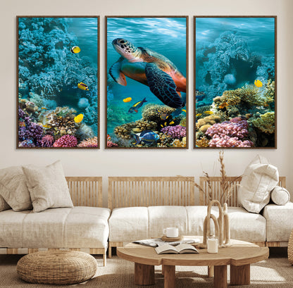 38661-MGV-CV-36X24-Sea Turtle Wall Art Canvas Print, Framed Ocean Wildlife Art Picture Print, Turtle Perfect Coastal Nature Decor Artwork