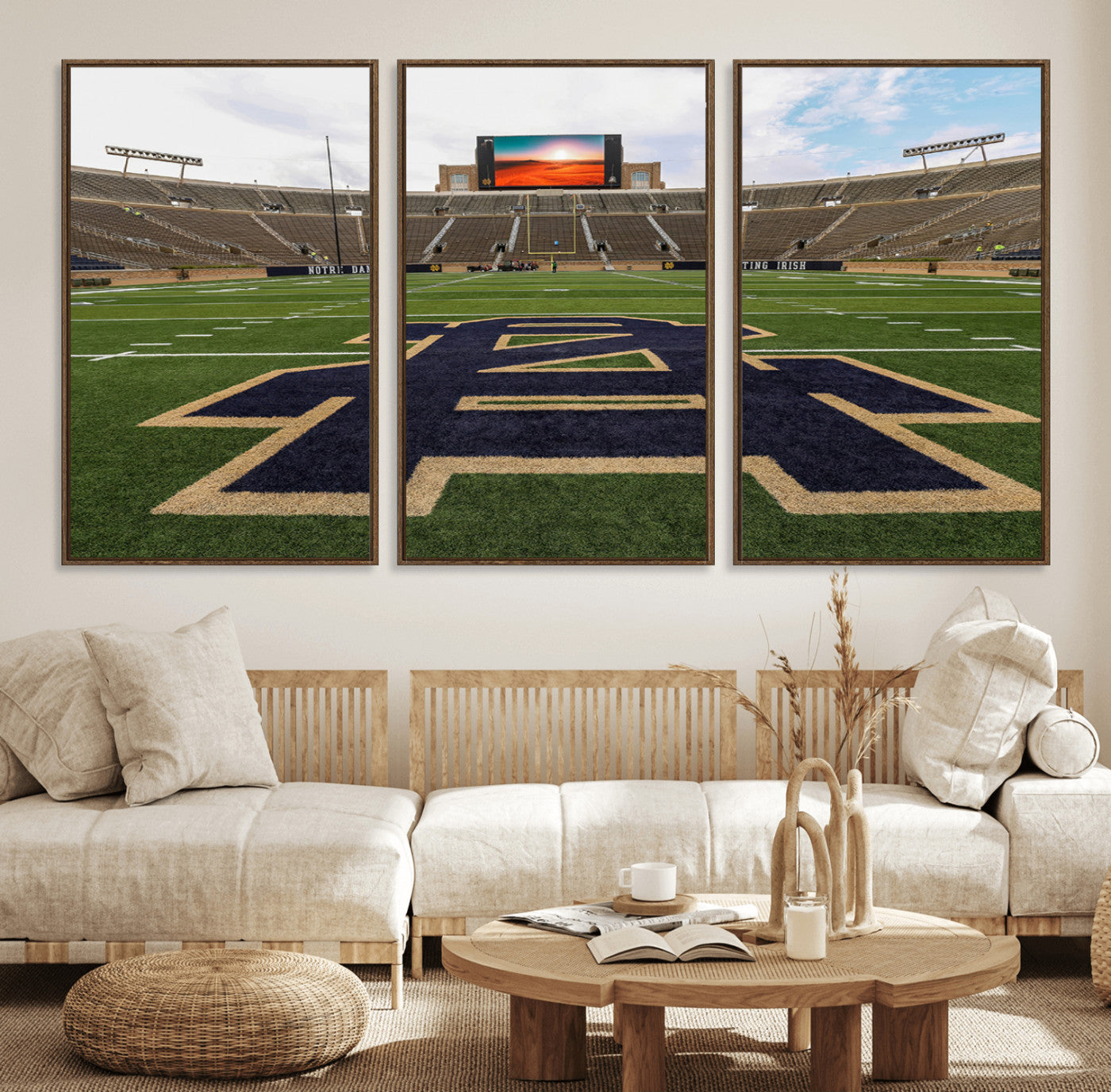 52835-MGV-FC-60X30-3P_Walnut-Notre Dame Stadium Wall Art Canvas Print, Framed Indiana Stadium Art Picture Print, Notre Dame Field Perfect Sport Room Decor