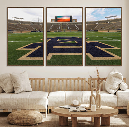 52835-MGV-FC-60X30-3P_Walnut-Notre Dame Stadium Wall Art Canvas Print, Framed Indiana Stadium Art Picture Print, Notre Dame Field Perfect Sport Room Decor