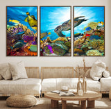 44772-MGV-FC-60X30-3P_Walnut-Underwater Sea Turtle Wall Art – Vibrant Coral Reef and Tropical Fish Canvas Print, Ocean Marine Life Decor for Living Room,