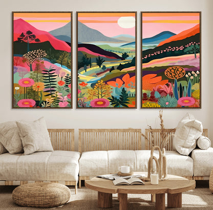 61376-MGV-FC-60X30-3P_Walnut-Floral Valley Wall Art – Panoramic Mountain Landscape Canvas Print, Vibrant Nature Decor for Living Room, Office, or Bedroom