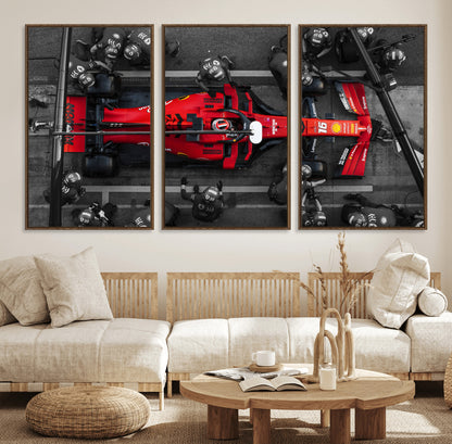 99356-MGV-FC-60X30-3P_Walnut-Ferrari Pit Stop Wall Art – Formula 1 Racing Car Canvas Print, Red Speed Machine Motorsport Decor for Office, Garage, Man Cave or