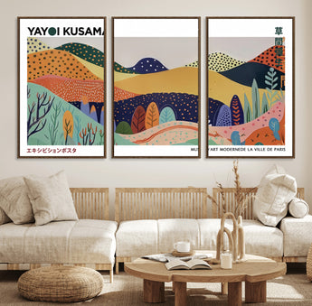 66936-MGV-FC-60X30-3P_Walnut-Kusama Wall Art – Vibrant Abstract Hills Canvas Print, Japanese Modern Landscape Poster for Living Room, Office, Studio or