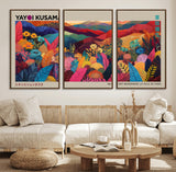 70959-MGV-FC-60X30-3P_Walnut-Yayoi Kusama Inspired Wall Art – Bold Floral Landscape Canvas Print, Vibrant Modern Abstract Poster for Living Room, Bedroom, or