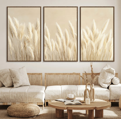 81444-MGV-CV-36X24-Pampas Grass Wall Art Canvas Print, Framed Beige Pampas Grass Art Picture Print, Minimalist Beige Perfect Minimalist Nature Decor