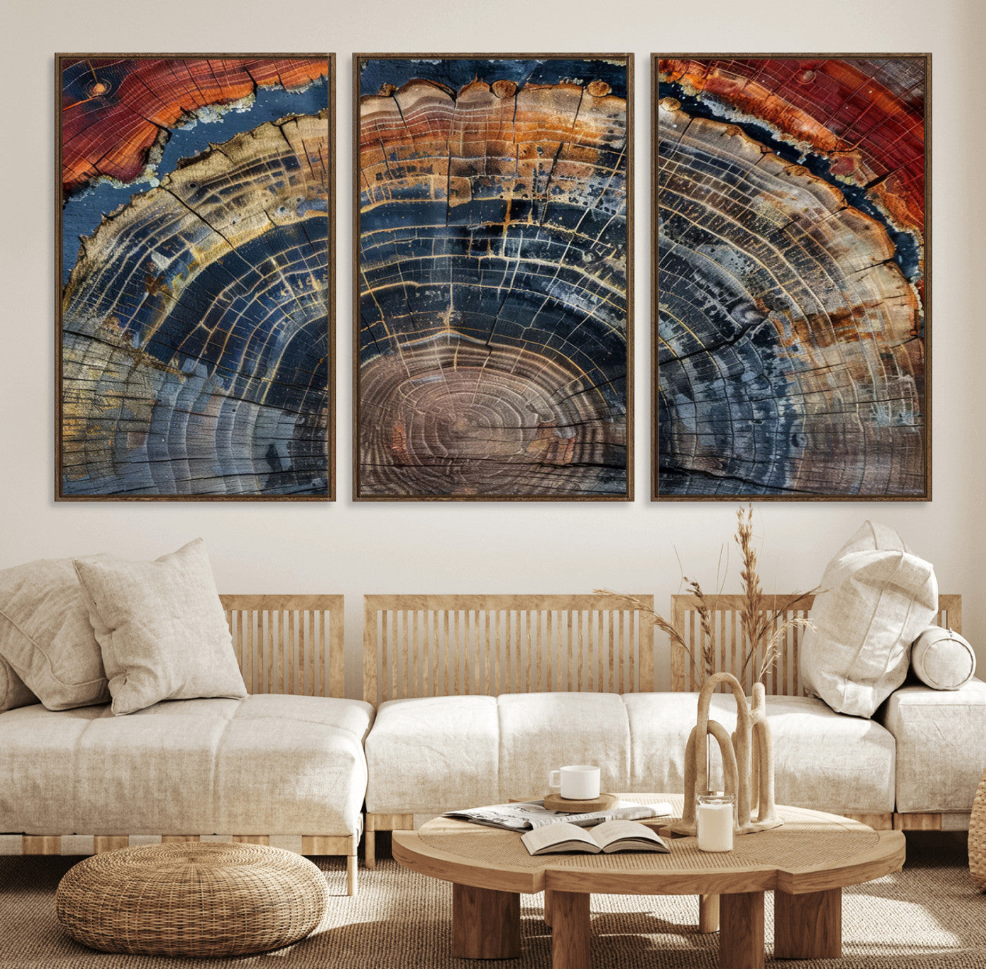 63519-MGV-CV-36X24-Tree Ring Wall Art – Rustic Nature Wood Grain Canvas Print, Abstract Natural Texture Artwork Poster for Living Room, Bedroom,