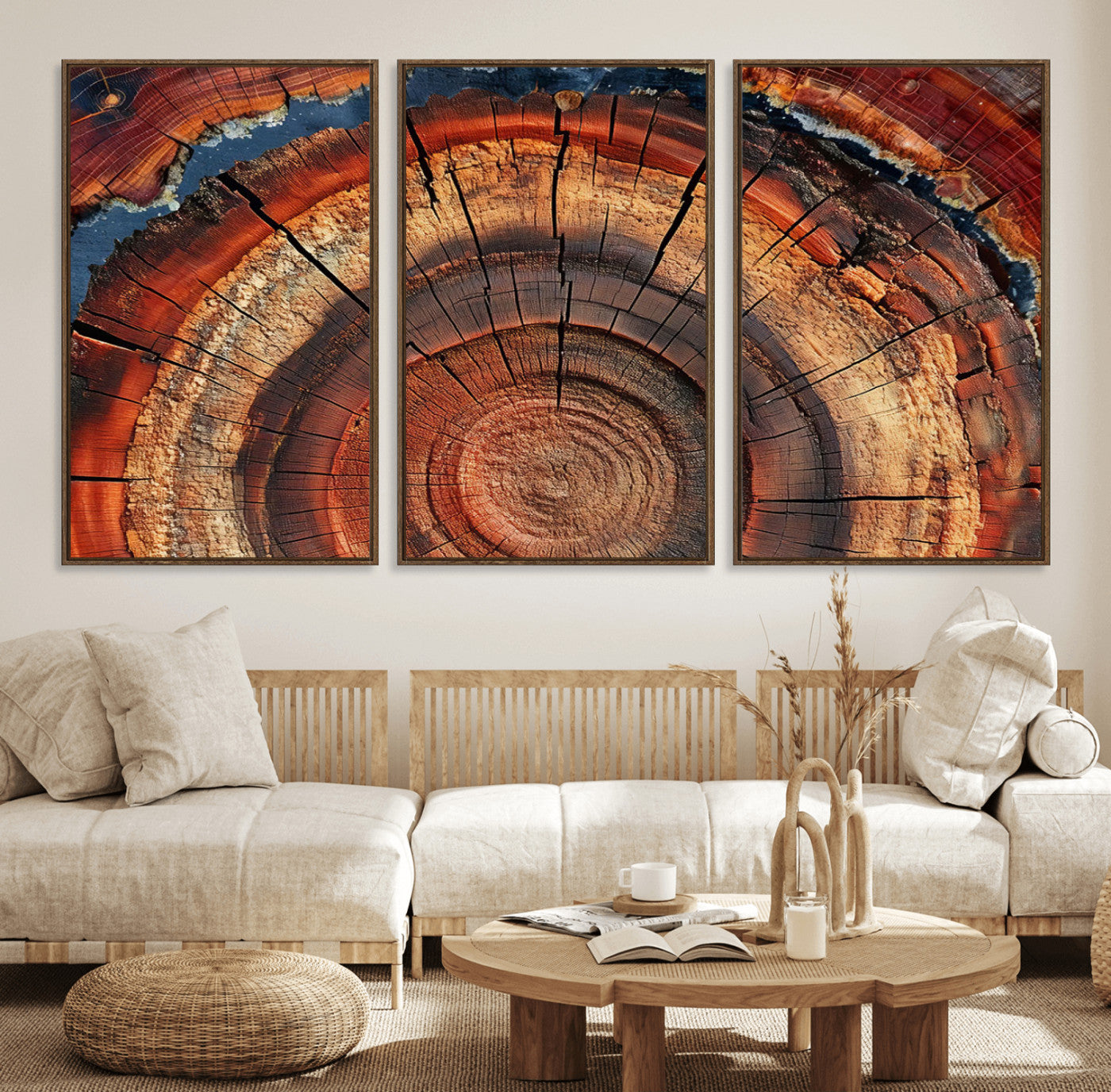 28555-MGV-CV-36X24-Tree Ring Wall Art – Rustic Wood Grain Canvas Print, Natural Texture Abstract Artwork Poster for Living Room, Bedroom, Office,