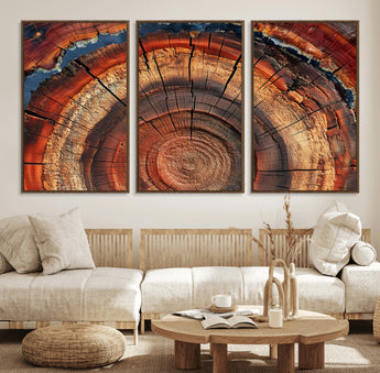 28555-MGV-CV-36X24-Tree Ring Wall Art – Rustic Wood Grain Canvas Print, Natural Texture Abstract Artwork Poster for Living Room, Bedroom, Office,