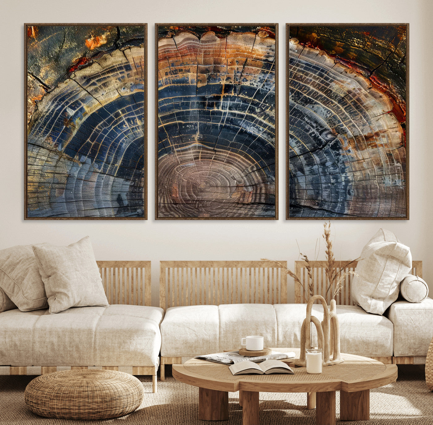 16193-MGV-CV-36X24-Tree Ring Wall Art – Abstract Wood Grain Canvas Print, Rustic Nature Texture Artwork Poster for Living Room, Bedroom, Office,