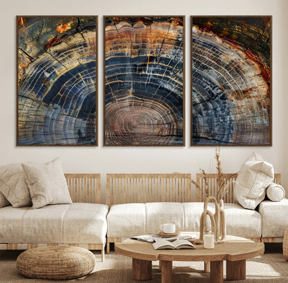 16193-MGV-CV-36X24-Tree Ring Wall Art – Abstract Wood Grain Canvas Print, Rustic Nature Texture Artwork Poster for Living Room, Bedroom, Office,