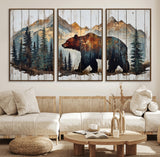 55777-MGV-CV-36X24-Rustic Bear Wall Art Canvas Print, Framed Mountain and Forest Art Picture Print, Wooden Bear Perfect Rustic Lodge Decor Artwork