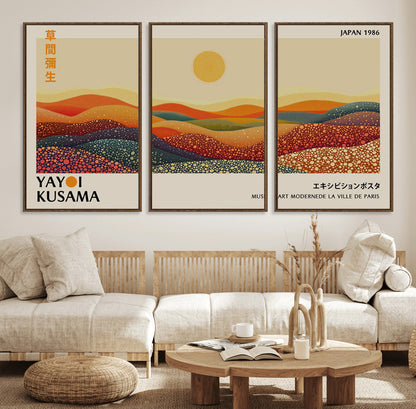 88180-MGV-CV-36X24-Yayoi Kusama Landscape Wall Art – Abstract Dotted Mountain Canvas Print, Retro Sun Poster for Modern Living Room, Office or