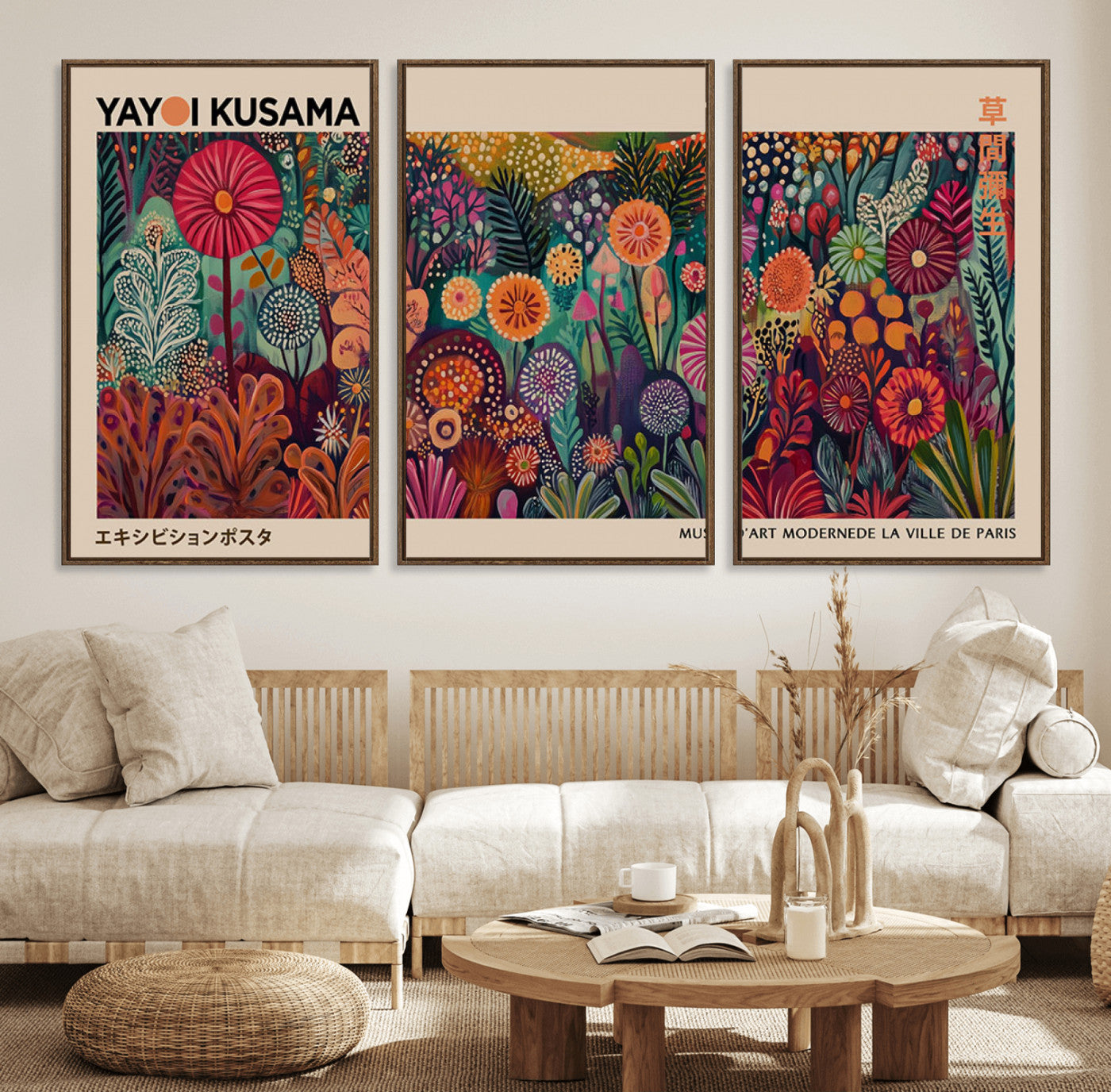 51280-MGV-CV-36X24-Abstract Yayoi Kusama Wall Art Canvas Print, Framed Japanese Wabi Sabi Art Picture Print, Yayoi Kusama Perfect Abstract Modern