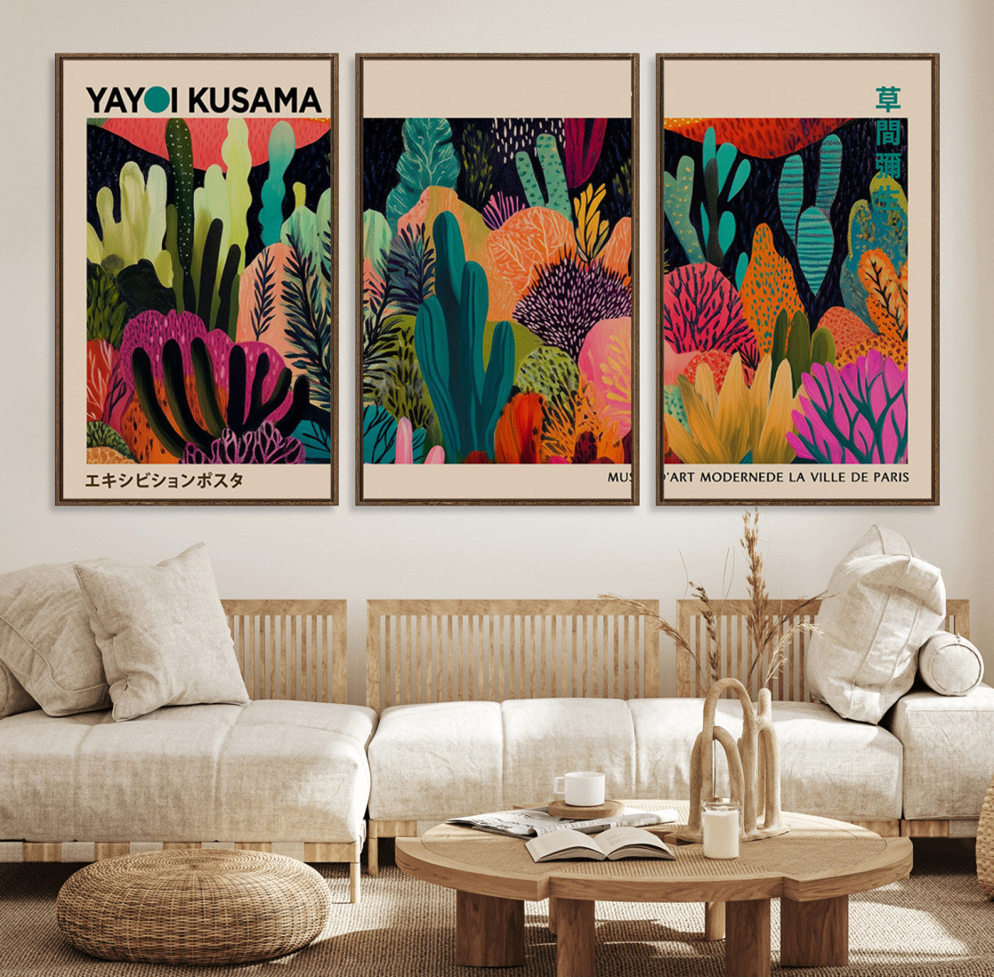 45711-MGV-CV-36X24-Yayoi Kusama Wall Art Canvas Print, Framed Abstract Yayoi Kusama Art Picture Print, Japanese Wabi Sabi Perfect Modern Abstract