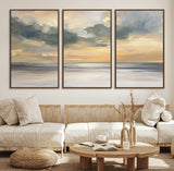 45544-MGV-FC-60X30-3P_Walnut-Ocean Sunset Wall Art – Serene Seascape Canvas Print with Golden Sky and Calm Water, Coastal Beach Artwork for Living Room,