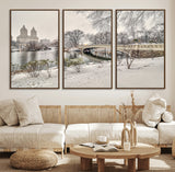 60292-MGV-FC-60X30-3P_Walnut-Central Park Winter Wall Art – Snowy Bow Bridge Canvas Print, Scenic New York City Landscape Photography for Living Room, Bedroom