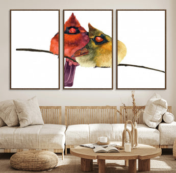 67752-MGV-FC-60X30-3P_Walnut-Cardinal Couple Wall Art – Male and Female Cardinal Canvas Print, Romantic Bird Artwork for Nature Lovers, Living Room, Bedroom,