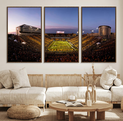 82557-MGV-FC-60X30-3P_Walnut-College Football Stadium Wall Art – Panoramic Sunset Canvas Print with Marching Band and Game Day Crowd, Sports Artwork for Man
