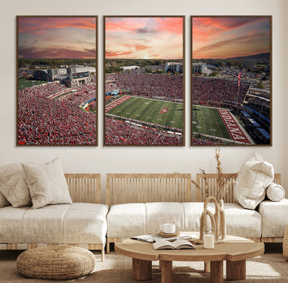 51135-MGV-FC-60X30-3P_Walnut-Indiana Hoosiers Stadium Wall Art – Panoramic Football Canvas Print with Game Day Crowd and Sunset Sky, Sports Artwork for Man