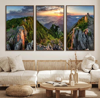 51582565-MGV-FC-60X30-3P_Walnut-Mountain Sunrise Panorama Wall Art – Scenic Landscape Canvas Print, Hiking Adventure Nature Photography, Large Mountain Range Wall