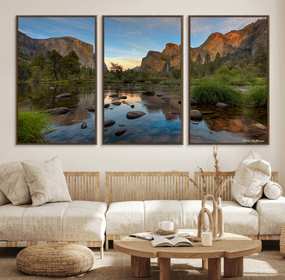 55893831-MGV-FC-60X30-3P_Walnut-Yosemite Valley Wall Art Canvas Print, Framed El Capitan Art Picture Print, Sierra Landspace Perfect Rustic Nature Decor Artwork