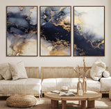 41136487-MGV-FC-60X30-3P_Walnut-Black Marble Wall Art Canvas Print, Framed Gold Veins Art Picture Print, Abstract Texture Perfect Moody Luxe Decor Artwork