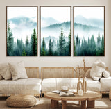 16716676-MGV-FC-60X30-3P_Walnut-Pine Forest Wall Art Canvas Print, Framed Misty Mountains Art Picture Print, Foggy Trees Perfect Moody Forest Decor Artwork