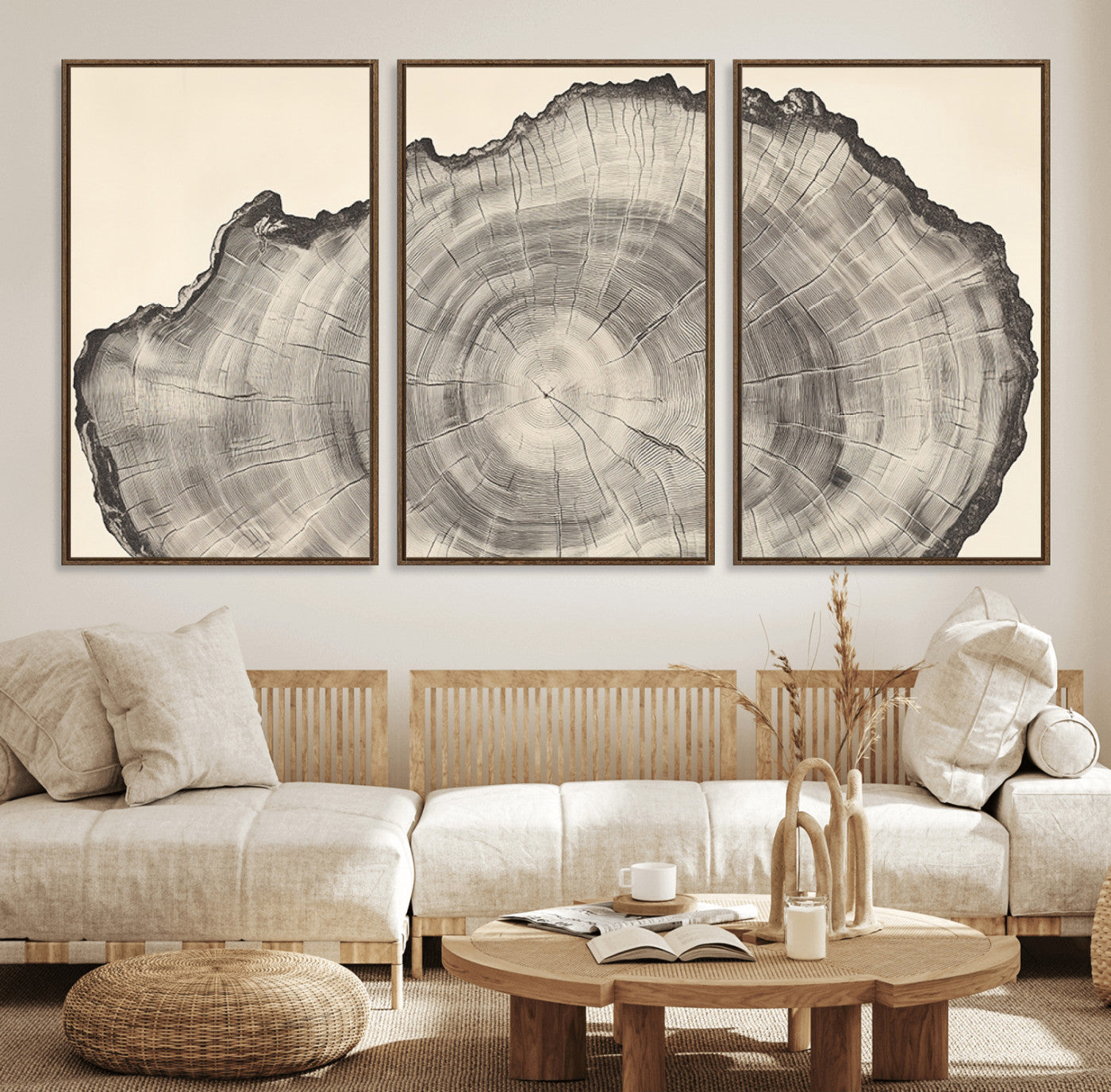 98921313-MGV-CV-36X24-Tree Ring Wall Art Canvas Print, Framed Wood Slice Art Picture Print, Minimalist Wood Perfect Rustic Academic Decor Artwork