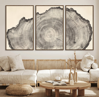 98921313-MGV-CV-36X24-Tree Ring Wall Art Canvas Print, Framed Wood Slice Art Picture Print, Minimalist Wood Perfect Rustic Academic Decor Artwork