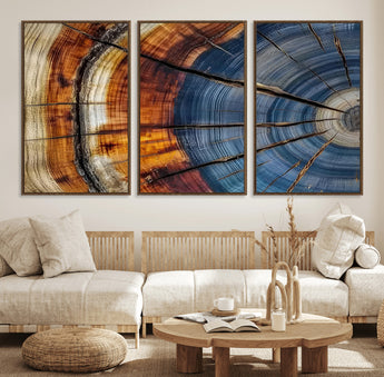 96890915-MGV-FC-60X30-3P_Walnut-Abstract Tree Ring Wall Art – Rustic Nature Canvas Print with Wood Grain Texture, Modern Earth Tone Artwork for Office, Living