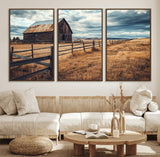 69356982-MGV-FC-60X30-3P_Walnut-Old Barn Wall Art Canvas Print, Framed Rustic Fence Art Picture Print, Wooden Farmhouse Perfect Rustic Farmhouse Decor Artwork