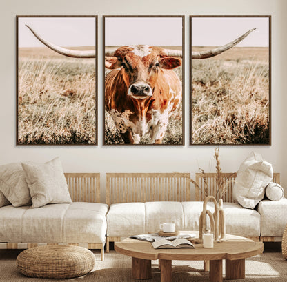 54986862-MGV-CV-36X24-Majestic Longhorn Wall Art – Canvas Print of Graceful Strength & Bold Spirit, Wild Plains Beauty Nature Inspired Rustic Decor for