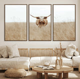 20927060-MGV-CV-36X24-Texas Longhorn Wall Art Canvas Print, Framed Lone Cattle Art Picture Print, Longhorn Bull Perfect Rustic Western Decor Artwork