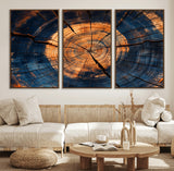 18975622-MGV-FC-60X30-3P_Walnut-Burnt Wood Wall Art Canvas Print, Framed Aged Timber Art Picture Print, Rustic Tree Slice Perfect Rustic Decor Artwork for Home,