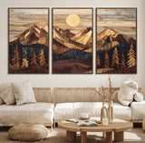 39116082-MGV-CV-36X24-Wood Mountain Landscape Wall Art Canvas Print, Framed Sunset Hills Art Picture Print, Abstract Nature Perfect Boho Decor Artwork