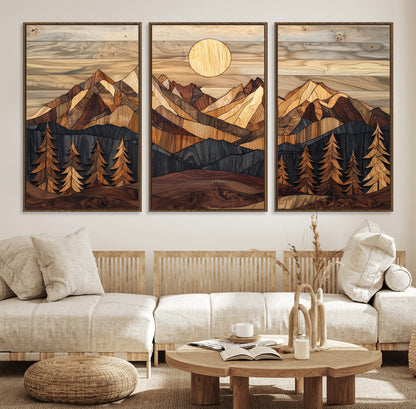 39116082-MGV-CV-36X24-Wood Mountain Landscape Wall Art Canvas Print, Framed Sunset Hills Art Picture Print, Abstract Nature Perfect Boho Decor Artwork