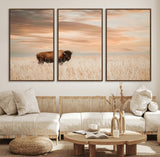 87282289-MGV-FC-60X30-3P_Walnut-Bison Wall Art Canvas Print, Framed Buffalo Art Picture Print, Western Prairie Perfect Rustic Decor Artwork
