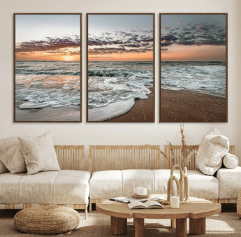 40632752-MGV-CV-36X24-Ocean Sunset Wall Art Canvas Print, Framed Beach Waves Art Picture Print, Coastal Scene Perfect Coastal Decor Artwork