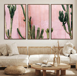 93119502-MGV-FC-60X30-3P_Walnut-Tall Cactus Wall Art Canvas Print, Framed Pink Wall Art Picture Print, Cactus Lines Perfect Modern Desert Decor Artwork
